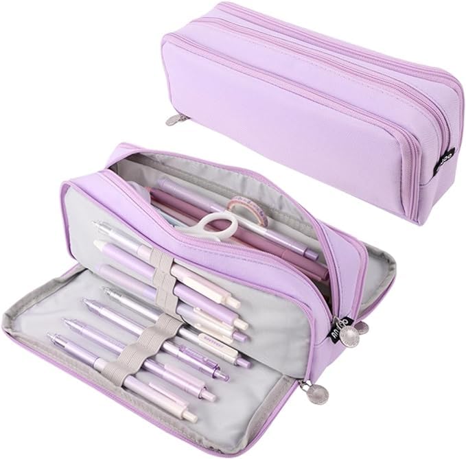 TREXEE Canvas 3 Compartment Large Capacity Pencil Pouch With Stationery Oxford Pencil Case Stylish Pen Pouch Korean Bag Supplies Pencil Case Cute Stationery Bag, Lavender (B0CL3CBG1X) Amazon Price History, Amazon Price Tracker