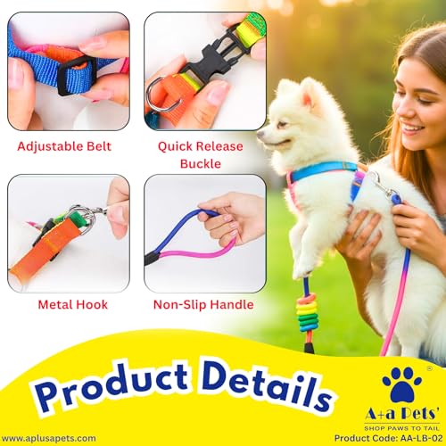 Image of A+a Pets' Harness and Leash Set | Colourful Combo in Rainbow for Cats and Dogs (XS)