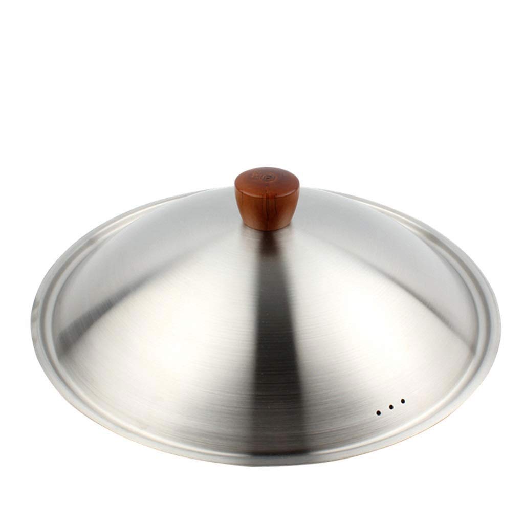 Tapa de Cacerola Tapa de Olla de Acero Grueso Arena de Acero Inoxidable Tapa de sartén Suave Olla de Madera Tamaño Giratorio 30 cm 32 cm 34 cm (Blanco 32 cm)