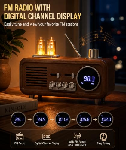 Image of Cason SC11 Digital Fm Radio for Home with Bluetooth Speaker, Real Wood Vintage Radio with Aux, Sd Card & USB Slot,Portable Retro Music Player with Type C Charging (Brown)