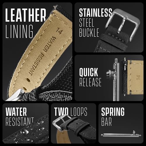 Image of Alpine Cordura Fabric Watch Band - Quick Release Replacement Watch Bands - Water Resistant Back Lining Leather Strap - Watch Bands for Women & Men - Compatible with Regular & Smart Watch Bands