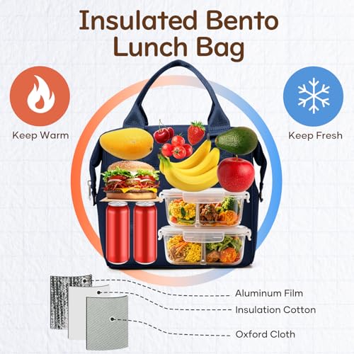 Image of coowoz Lunch Box for Women Insulated Adult Lunch Tote Cooler Bag loncheras para mujer Lunchbox Lunchbag for Men Work Picnic Office Beach Sapphire Blue