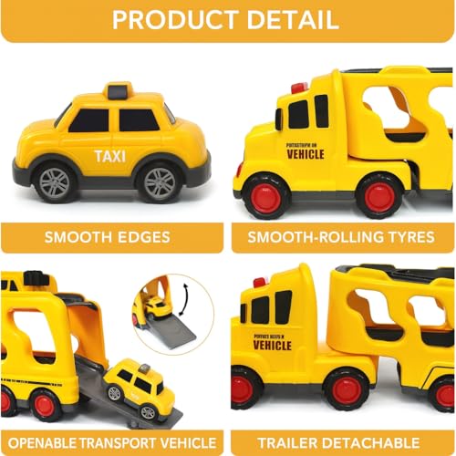 Image of Mini Explorer 5 in 1 Construction Carrier Trucks Toys for 2 3 4 5 Years Old Boys, Toddlers 2-4 Years with Crane, Mixer, Pushdozer and Excavator, Car Toys Birthdays Gift