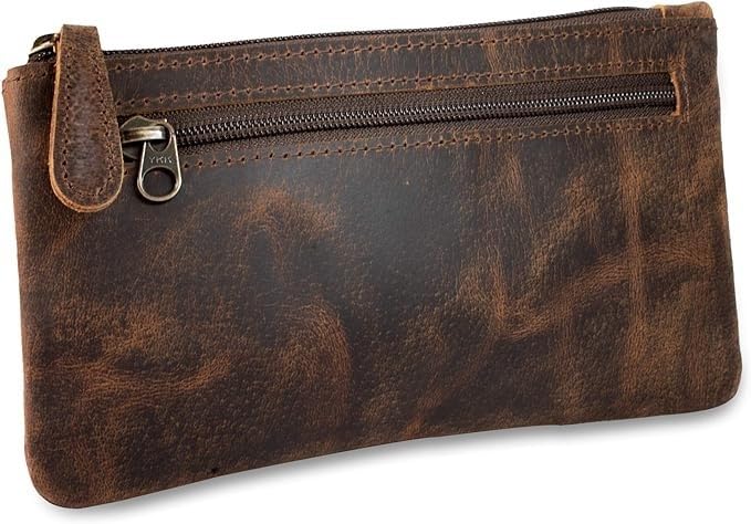 MILITARIA STUFFS Vintage Leather Pencil Case Pouch, Pen Pouch for Work & University, for Men,Women/Leather Pencil Cases for Adults Perfect for Office/Tool Pouch Zipper Bag, Small Tool Bag 8'X4'