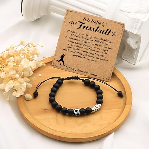 Casxyue Fussball Geschenke Jungen Fußball Armband mit Anfangsbuchstaben Anhänger Fußballfan Geschenke Naturstein Fußball Armband für Sohn Bruder Geburtstagsgeschenk Weihnachtsgeschenke für Junges (L)
