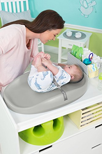 Bumbo Baby Changing Pad for Dresser or Table Top, Portable & Wipeable Non Slip Soft Contoured Diaper Change Station with Harness, Cool Grey - Thumbnail 4
