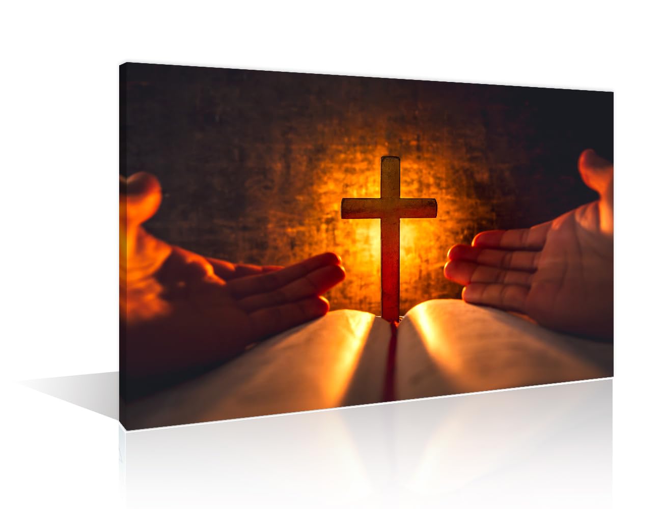 Jesus Christ Stretched out His Hands in Prayer Canvas Wall Art Cross with Holy Bible Contemporary Wall Art Posters & Prints 1 Pieces Canvas Framed Ready to Hang for Living Room Office 12"Wx18"H — image 1