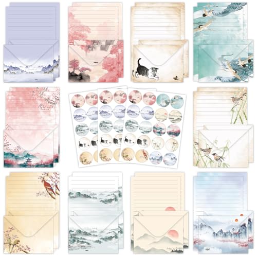 FUNCLASS 160 Pcs Ink Wash Stationery Set Letter and Envelopes