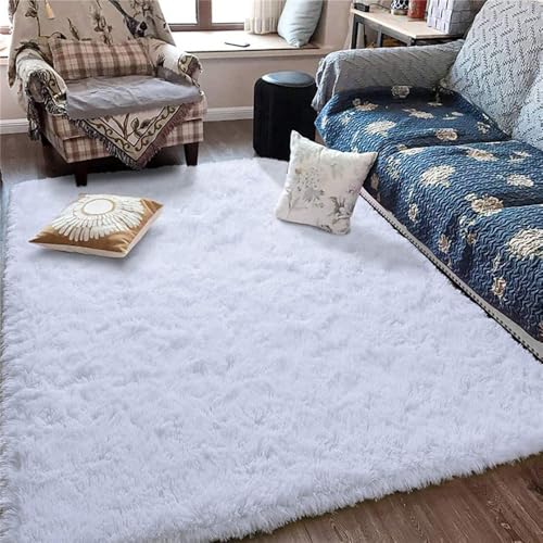 Tapis de chambre doux et moderne en peluche blanche dense - 2