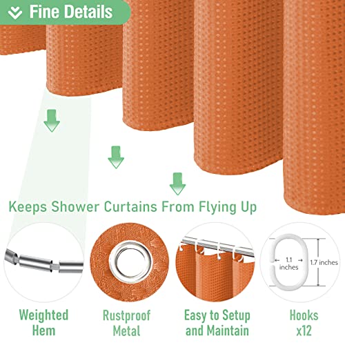 Dynamene Extra Long Shower Curtain - 84 Inch Long Waffle Weave Heavy Duty Fabric Bathroom Shower Curtain, Neutral Weighted Hotel Thick Bath Curtain Set with 12 Plastic Hooks,72x84, Burnt Orange by Dynamene - Image 5