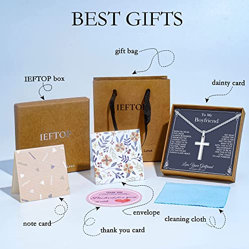 Ieftop Cross Necklace Gifts For Boyfriend, Stainless Steel Silver Religious Gifts Cross Necklace For Men Boyfriend Necklace Valentines Day Gifts For Him Anniversary Birthday Gifts For Boyfriend #TOP6