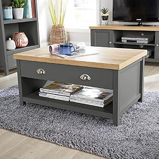 Home Source Coffee 2 Drawer Dark Grey Oak Occasional Reception Table Metal Handles, Graphite, Deep