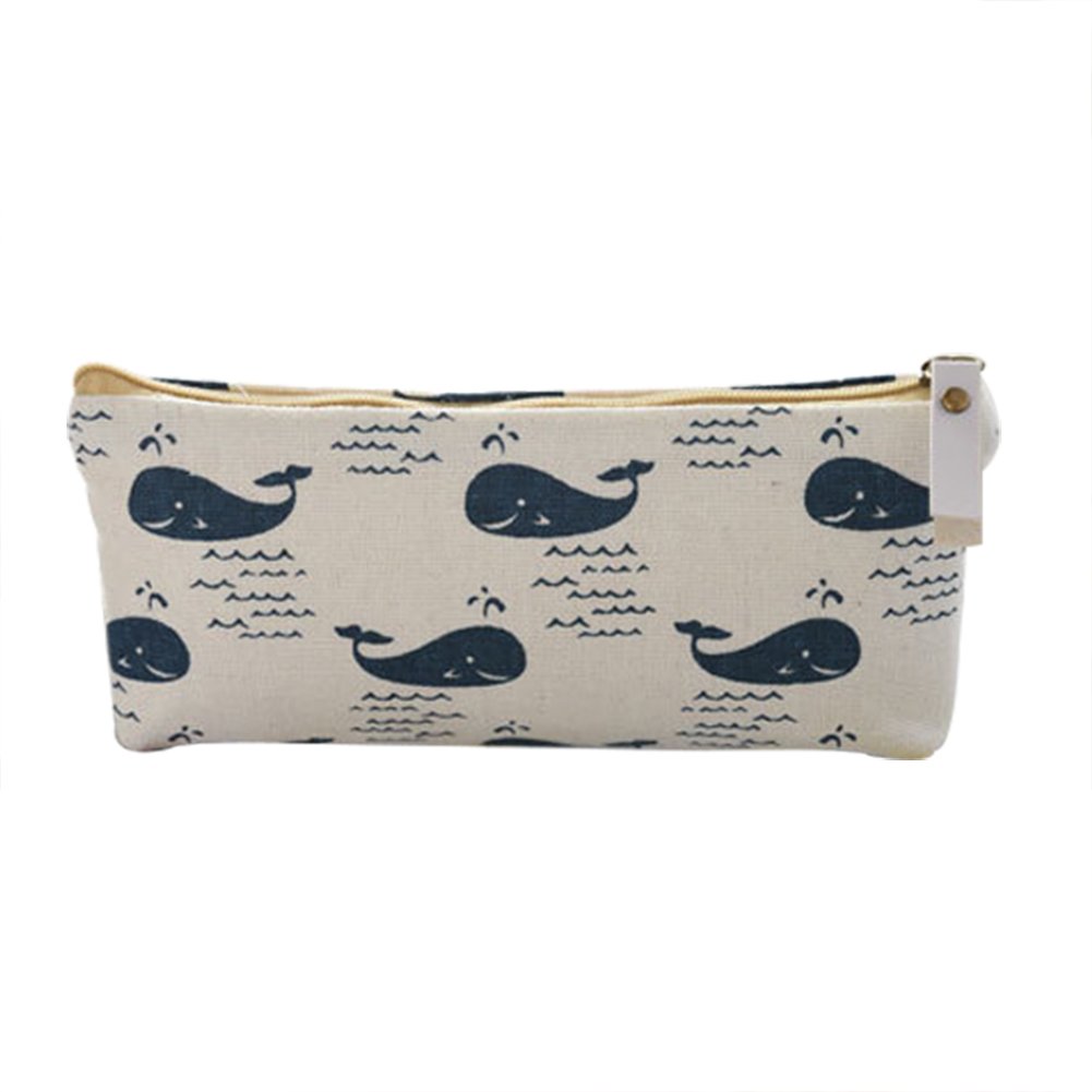Doitsa Canvas Pencil Case Stylish Linen Portable Pen Storage Bag Makeup Organizer Coin Purse for Student Teenage Girl Boy Gift 19.5cm*8.5cm*3.5cm Whale