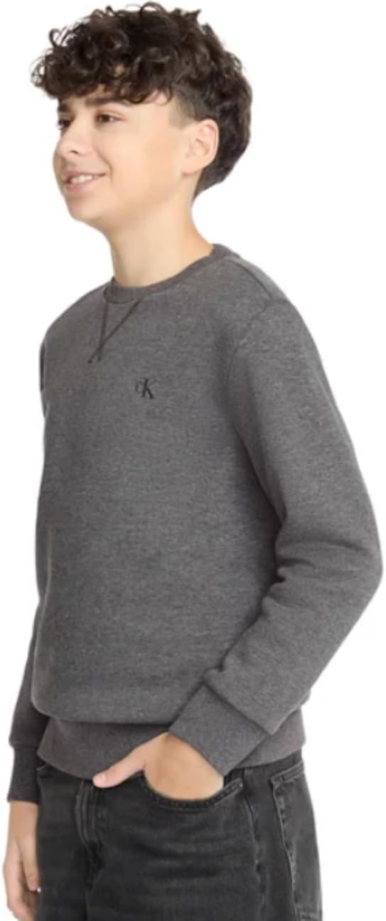 Calvin Klein Boys' Long Sleeve Logo Design French Terry Crewneck Tee (US, Alpha, Large, Regular, Grey)