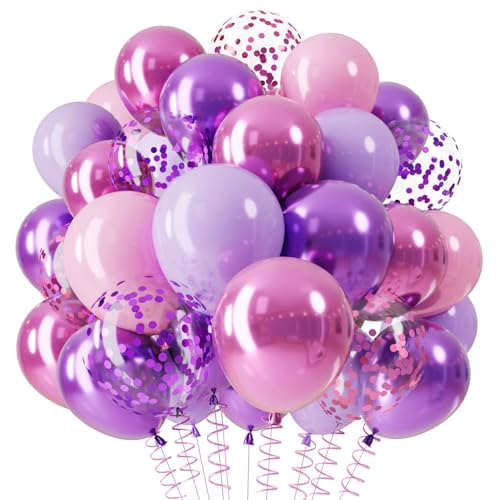 QIFU Balões roxo rosa, 12 polegadas balões rosa roxo aniversário balão confete látex para aniversário decoração menina Kpop balão decoração mulher aniversário casamento batismo menina aniversário