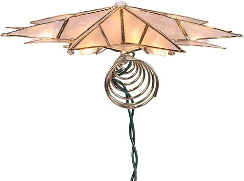 Miniatura 6 de Kurt S Adler UL3141 - Estrella Capiz de doble punta chapada en latón de 984 pulgadas con decoración central de árbol de gemas