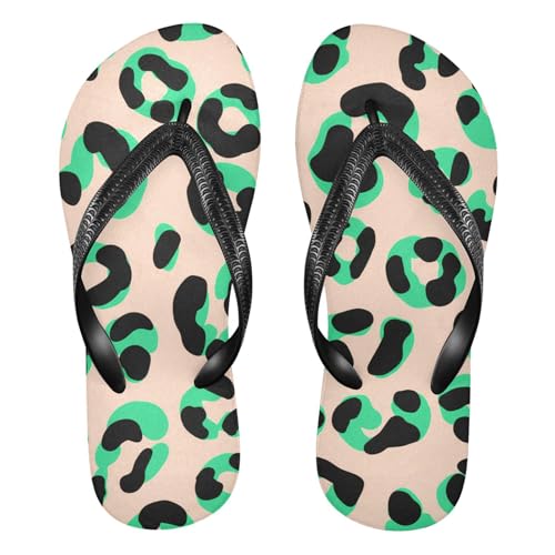 Black Green Leopard Flip Flop Beach Summer Casual Sandal for Women & Men Shower Shoes 20861806