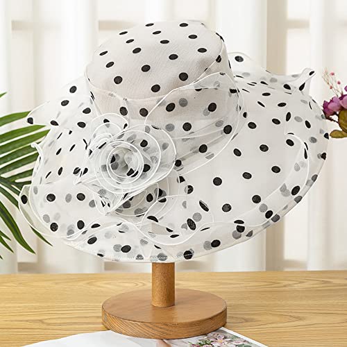 Kentucky Derby Hats For Women Polka Dot, Women's Organza Church Kentucky Derby Dress Tea Party Hats Fascinator With Necklace White #TOP4
