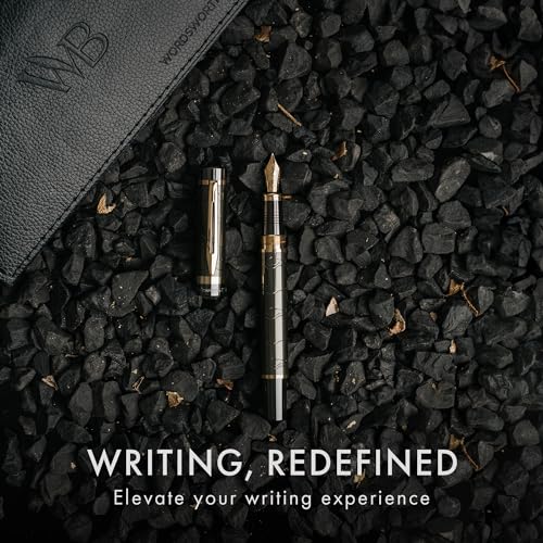 Image of Wordsworth & Black Primori Fountain Pen Set, Gunmetal Gold, Medium Nib | Gunmetal Gold, Gift for Men Women, Metal Body, 18K German Iridium, Calligraphy, Converter + 24 Ink Cartridges, Refillable