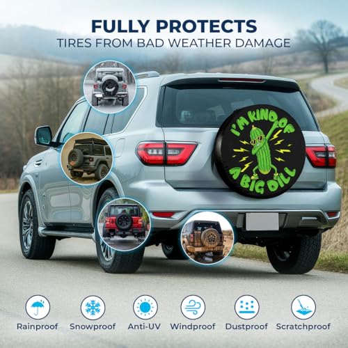 Image of GENANY Funny Pickle Dill Spare Tire Cover for RV Trailer, Waterproof, No Camera Hole, Size 15 Fits 27-29 Inch