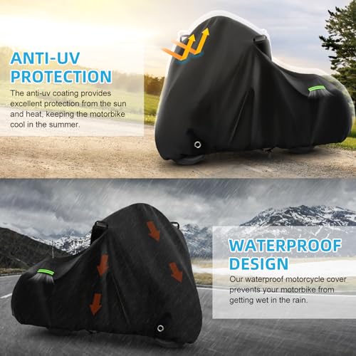 Image of Motorcycle Cover Waterproof for Touring Models Road King /Road Glide /Street Glide /Electra Glide, Heavy Duty Sun UV Rain Snow Outdoor Protection Motorbike Cover with Soft Cotton Lining & Lock Hole