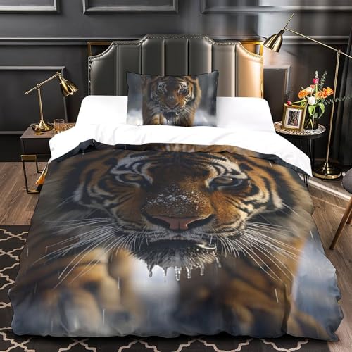Housse de couette single tigre imprimé 3D haute définition en microfibre