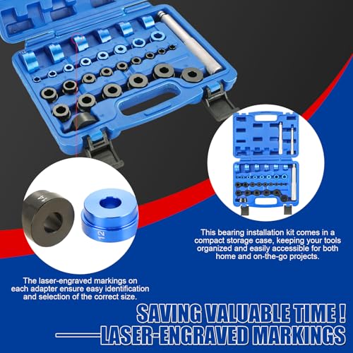 Image of NYXOVA Bearing Press Kit, 33pc Bearing Race and Seal Driver Set with Metric SAE Adapters, Bushing Driver Set with 3 Knurled Handles, Seal Driver Set for Wheel Bearing Installation