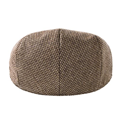 Feinion Men's Wool Tweed Newsboy Ivy Cap Gatsby Golf Flat Hat (T-Houndstooth Coffee, 7 1/4) #TOP2