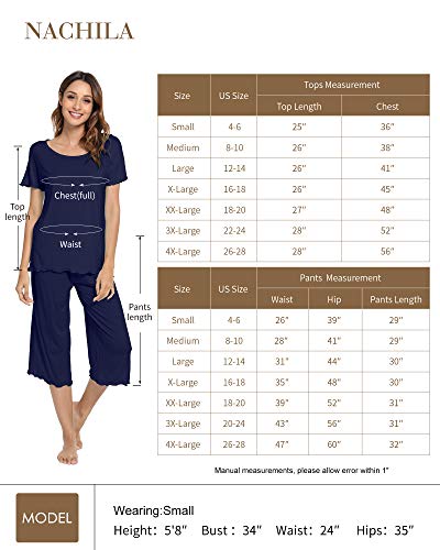 Nachila Bamboo Pajamas For Women Soft Pajama Sets Short Sleeve Top With Capri Pants Pjs Plus Size Loungewear Light Grey Xxl #TOP6