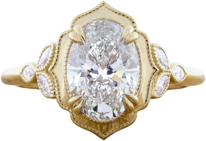SilverDia 2 Ct Oval Cut Diamond Art Deco Vintage Engagement Ring For Women’s 14k Yellow Gold Plated Wedding Ring 925 Sterling Silver Handmade Anniversary Ring Customized Promise Ring Nice Gift For Her