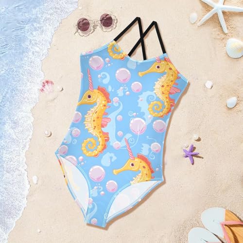 Bubble Seahorse Girls One Piece Swimsuits Summer Quick Dry Beach Bathing Suit3