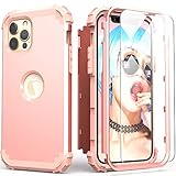 iPhone 12 Pro Max Case with Tempered Glass,IDweel Hybrid 3 in 1 Shockproof Slim Fit Heavy Duty Protection Hard PC Cover Soft Silicone Rugged Bumper Full Body Case for iPhone 12 Pro Max, Rose Gold