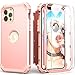 IDweel iPhone 12 Pro Max Case with Tempered Glass Screen Protector, Hybrid 3 in 1 Shockproof Slim Heavy Duty Protection Hard PC Cover Soft Silicone Rugged Bumper Full Body Case for Women, Rose Gold