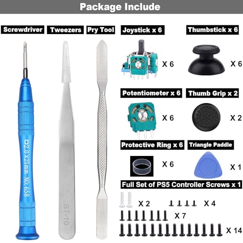 Image of 6 Pack Joystick Replacement for PS5 Controller, 3D Analog Sensor Module Thumb Sticks Replacement Part with Thumbsticks Repair Screwdriver Kit for PlayStation 5 DualSense Controller