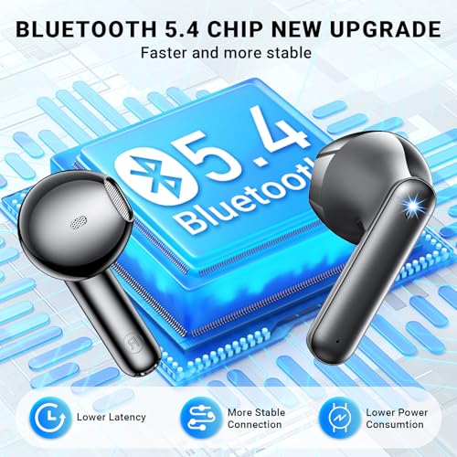 Image of Wireless Earbuds, Bluetooth 5.4 Headphones with 42H Ultralight Ear Buds, Bluetooth Earbuds with 4 ENC Noise Cancelling Mics, HiFi Deep Bass Dual LED Display USB-C, IPX6 Waterproof Earphones Black