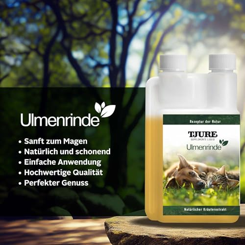 TJURE Ulmenrinde Liquid für Hunde & Katzen | 500 ml | Natürliche Magen Darm Unterstützung | Flüssige Ulmenrinde mit Honigkraut | Ohne Aufkochen | Naturkraft ohne Zusätze | Made in Germany