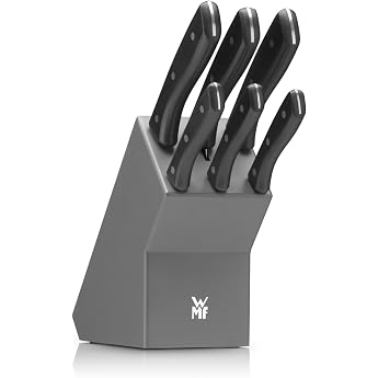 WMF Knife Block with Knife Set, 7 Pieces, Kitchen Knife Set with Knife Holder, 6 Sharp Knives, Varnished Wooden Block, Specia