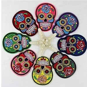 Onsinic 6Pcs Bunte Weinlese-DIY gestickten Tuch Eisen auf Flecken nähen Motivapplikationen Schädel