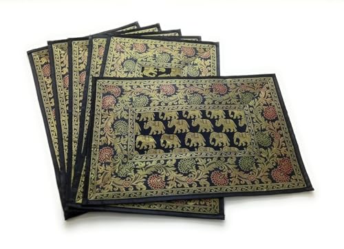 Image of Diwali Room Decor Silk Table Runner Placemats Tea Coaster Set for Living Room 4 to 6 Seater Dinning Table Table Mat Set Centre Table Top Decor Pack of 13 Pcs (Black)