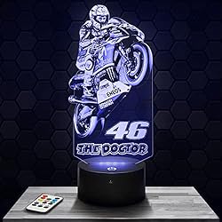 Lampara Mesilla De Noche Niños Lámpara de mesilla de noche, luz nocturna táctil Moto GP Valentino.R 46 lámpara LED ilusión 3D, idea de regalo para niños y niñas, Navidad, lámpara de mesilla de noche para niños o adultos. TOP