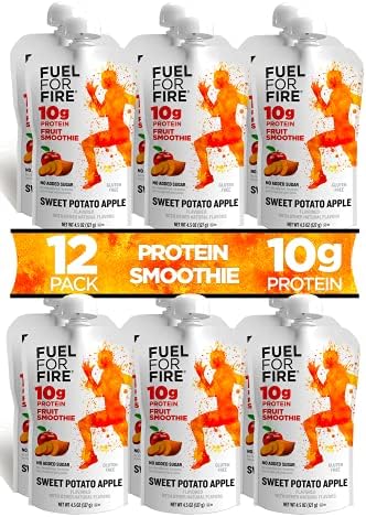 Fuel for Fire Protein Smoothie Pouch - Sweet Potato Apple (12-Pack) | Healthy Snack & Recovery | No Sugar Added, Dietitian Approved | Functional Fruit Smoothies | Gluten Free, Kosher (4.5oz pouches)