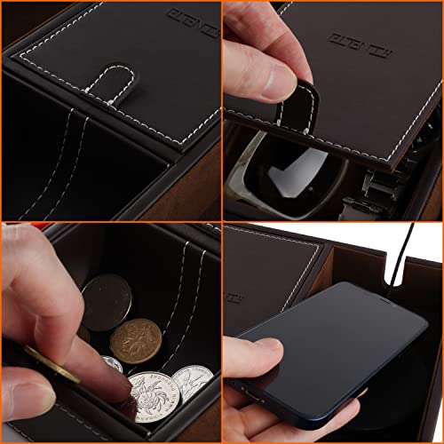 PLENTY Leather Valet Tray, Desk Dresser Nightstand Jewelry Organizer Catchall Tray for Keys Watch Wallet Phone Charging Station (Brown)