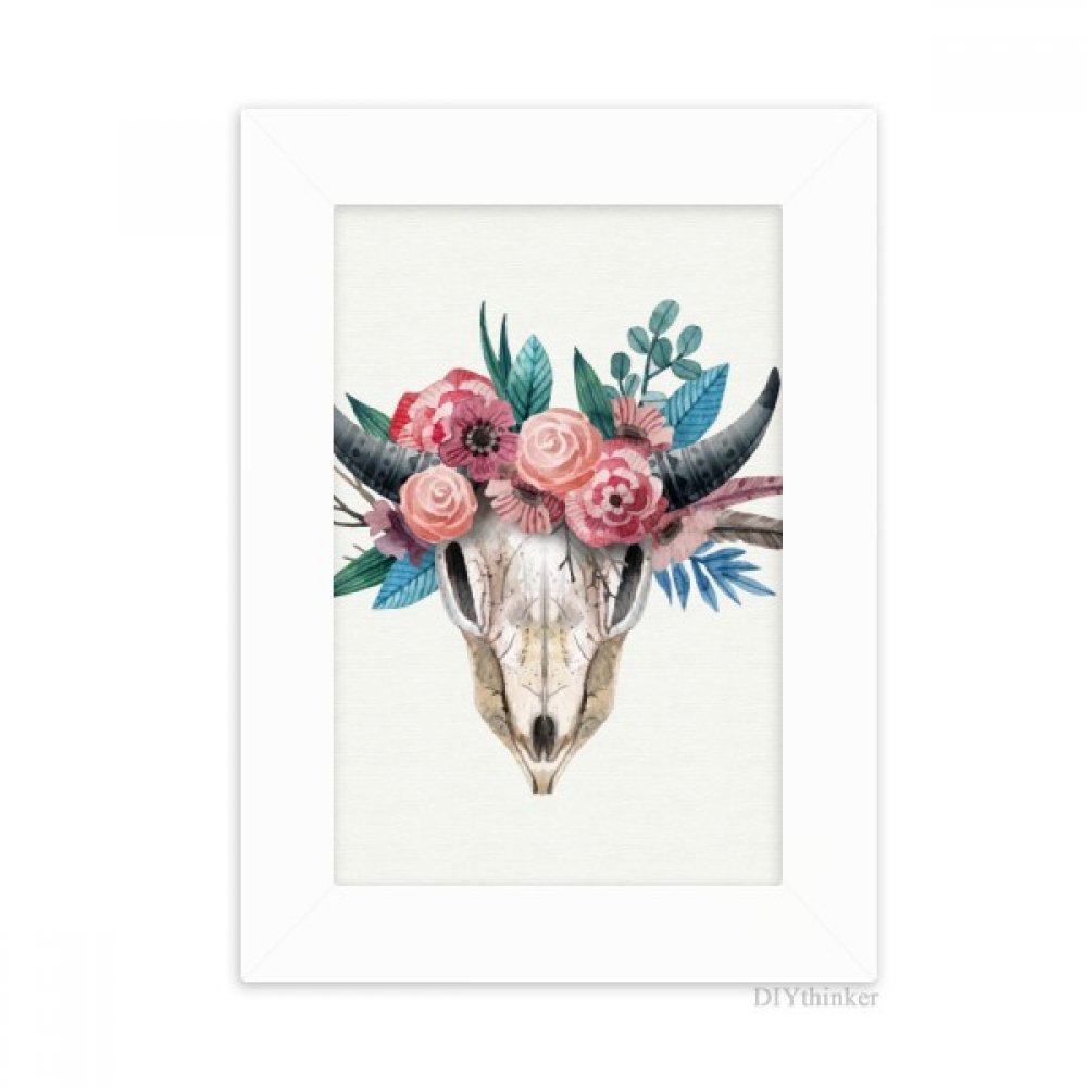 Arte de la foto de ovejas y rosa en marco blanco fino de 5x7 pulgadas para vitrinas