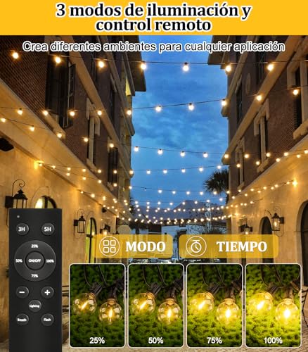 Miniatura 3 de Exterior Jardín Solares Guirnalda Luces - Guirnaldas Luz Exterior Solar 15m 50ft G40 Led Plástico Bombillas 3 Remoto Modos Cadena De Lights Solares Ip44 Impermeable Para Jardín Patio Terraza Fiesta