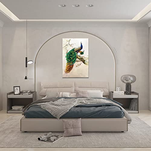 Peacock Art Wall Living Room Decoration Hand-Painted Canvas Blue Green Peacock Oil Painting Symbol Of Wealth And Power Suitable For Hanging Bedroom Corridor Art 3D Printing 16X24 Inches Frameless #TOP3