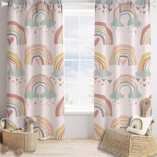 JADERYS Kids Rainbow Blackout Curtains Boho Colorful Rainbow Cloud Cartoon