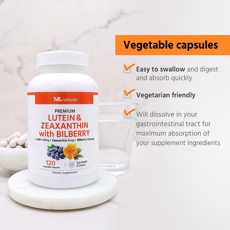 ML Naturals Premium Lutein & Zeaxanthin with Bilberry 120 Vegetable Capsules. Lutein 40 mg, Zeaxanthin 5 mg, and Bilberry 100 mg. Premium Quality. Healthy Eyes & Vision, Third-Party Lab Tested - Image 5
