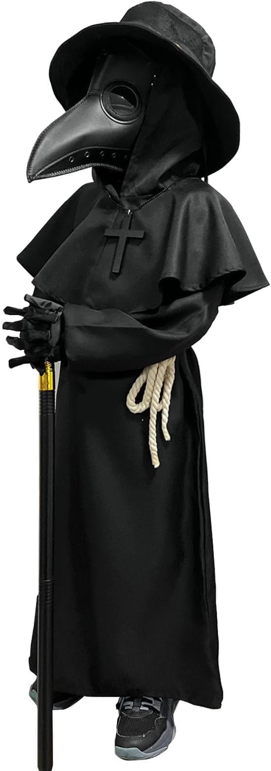 Costume Halloween Bambino Medico Della Peste,Vestito Halloween Bambino Con Bastone Classico,Cintura,Collana Con Croce, Maschera In Pelle E Berretto - Costumi Halloween Bambini