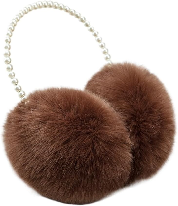 Women Girls Winter Fluffy Plush Earmuffs Thicken Imitation Pearl Beaded Headband Ear Warmer Styling Headwear