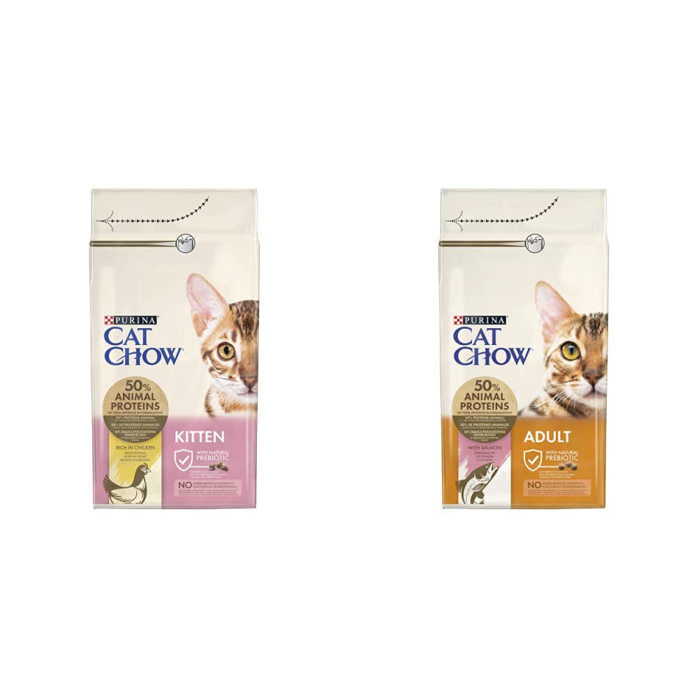 Purina, Cat Chow Kitten Rich In Chicken Dry Food, 1.5 Kg, White & t Chow Purina Chow Adult Rich In Salmon Dry Food, White